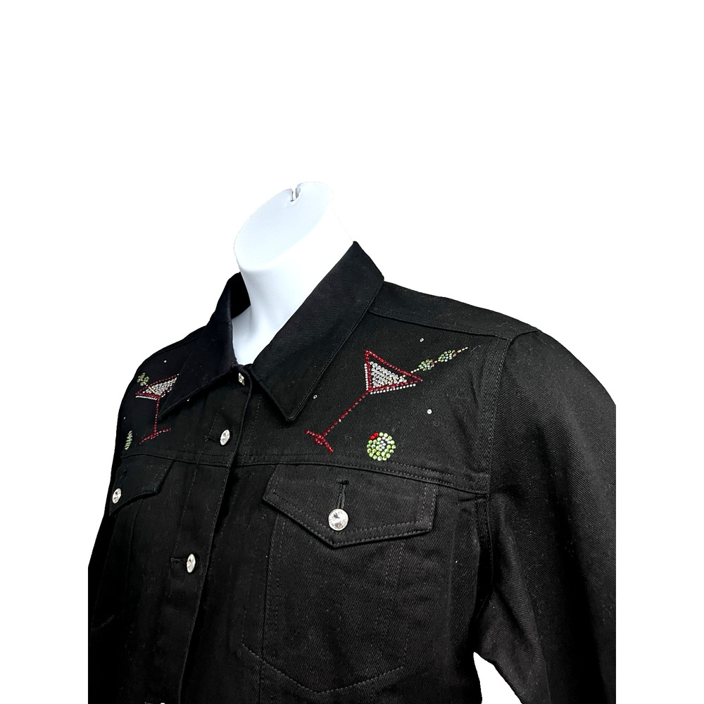 Christine Alexander Embellished Black Denim Bling Button Up Jacket XL Cocktails - Picture 5 of 9